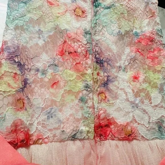 Bonnie Jean Floral Lace Dress with Pink Tulle Skirt - Picture 4 of 9